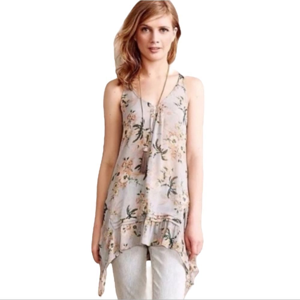 ANTHROPOLOGIE Maeve floral Magda chiffon tunic blouse‎ top S